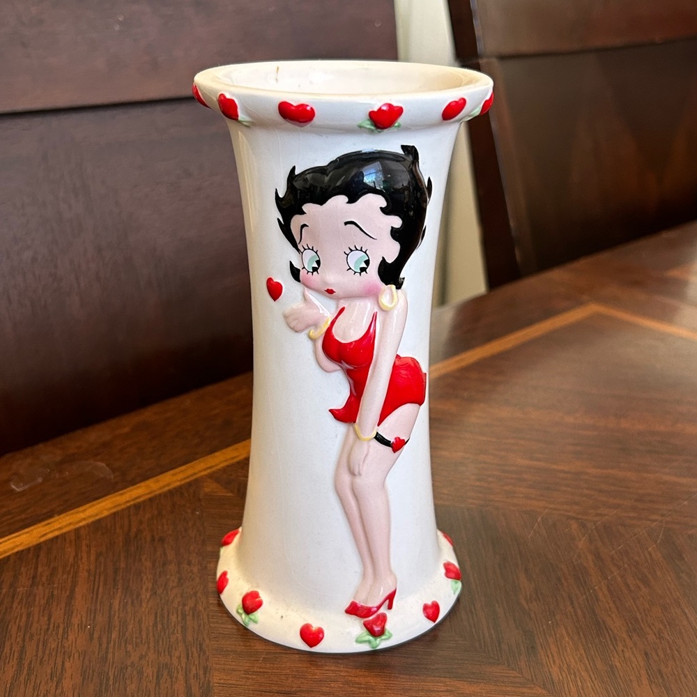 Betty Boop White Ceramic Vase with Red Accents